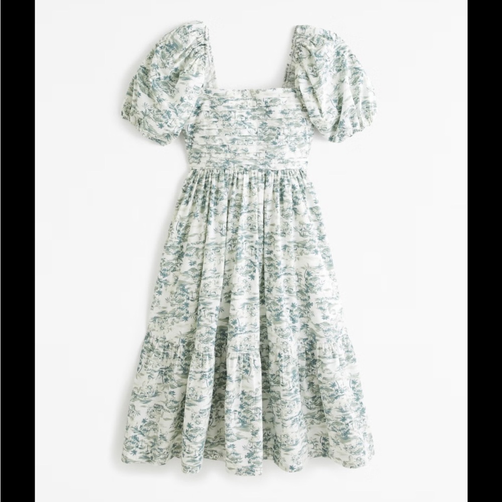 Abercrombie Emerson Poplin Puff Sleeve Midi Dress